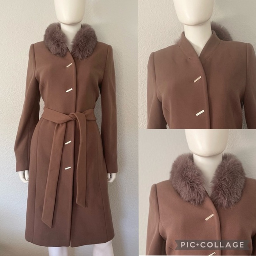 NEW WOMAN COAT‎ REMOVABLE REAL FUR COLLAR LINED INSULATED WITH TIE BELT RP$690